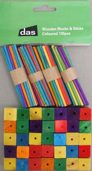 WOODEN BLOCKS & STICKS COLOURED 135pc