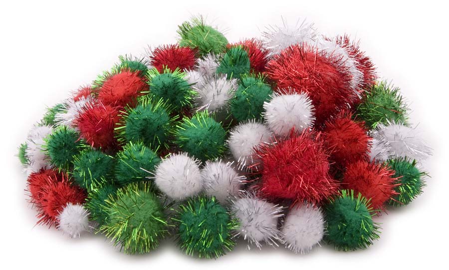 POM POMS XMAS GLITTER ASSORTED SIZE 150p