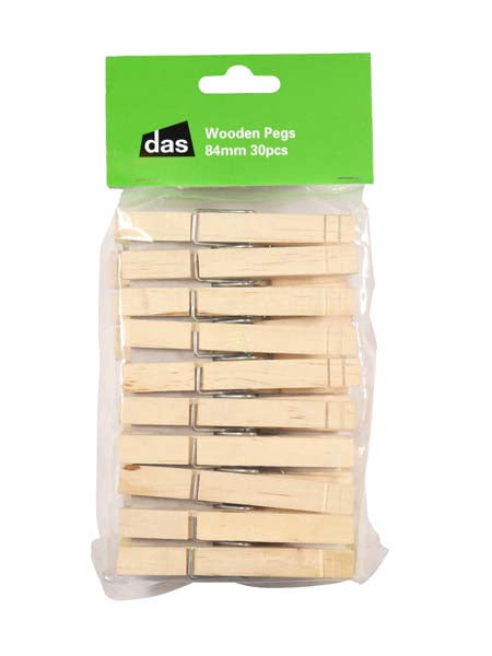 WOODEN PEGS with SPRING 84mm 30pc